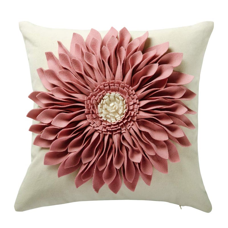 OiseauVoler 3D Sunflower Handmade Throw Pillow Covers Decorative Cushion Cases Pillowcases Home Couch Farmhouse Living Room Decor 18x18 Inch Pink - Image 1